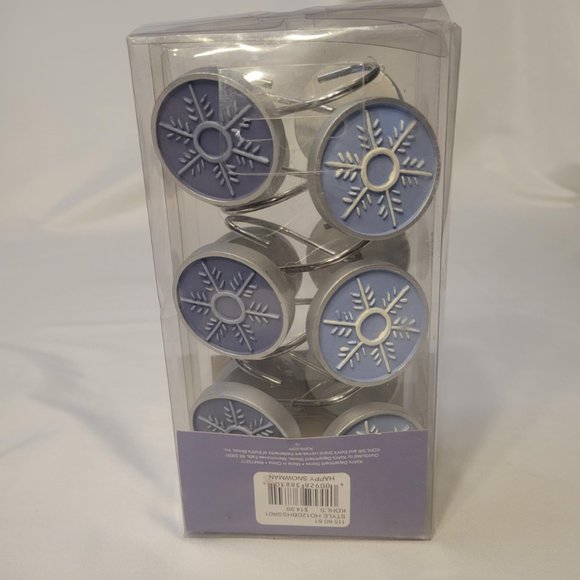 St. Nicholas Square Blue White Winter Snowflake Shower Curtain Hooks Set of 12 - Picture 4 of 5